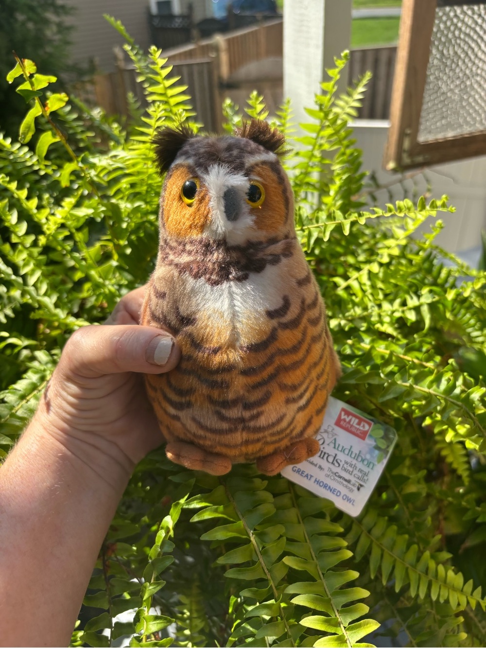 Wild Republic Audubon Great Horned Owl Plush Real Bird Call w/ Tag